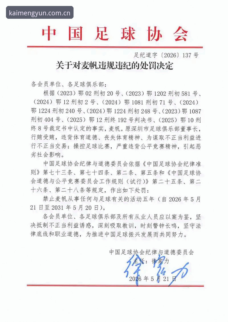 开运体育平台 中国足协第三批禁足名单全面解析:65人受罚背后的行业乱象深度剖析